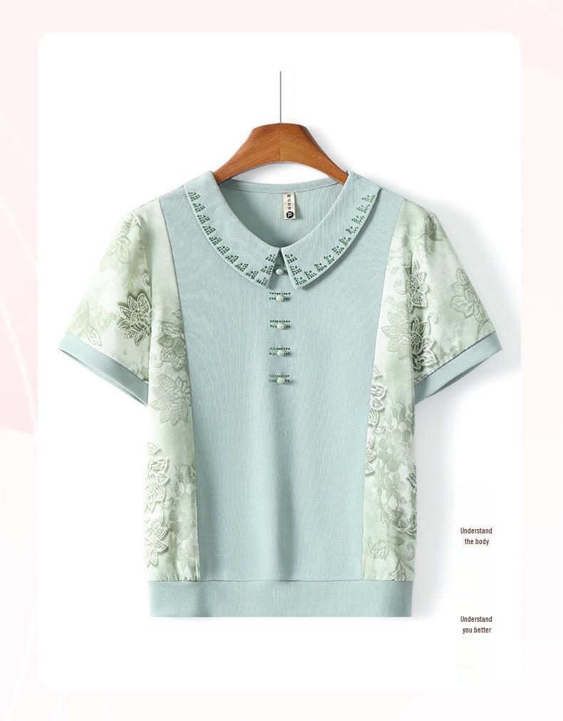 2026 Elegant Short-Sleeved Plus Size Set for Middle-Aged Women – Summer Chinese Style Loose Top Blouse