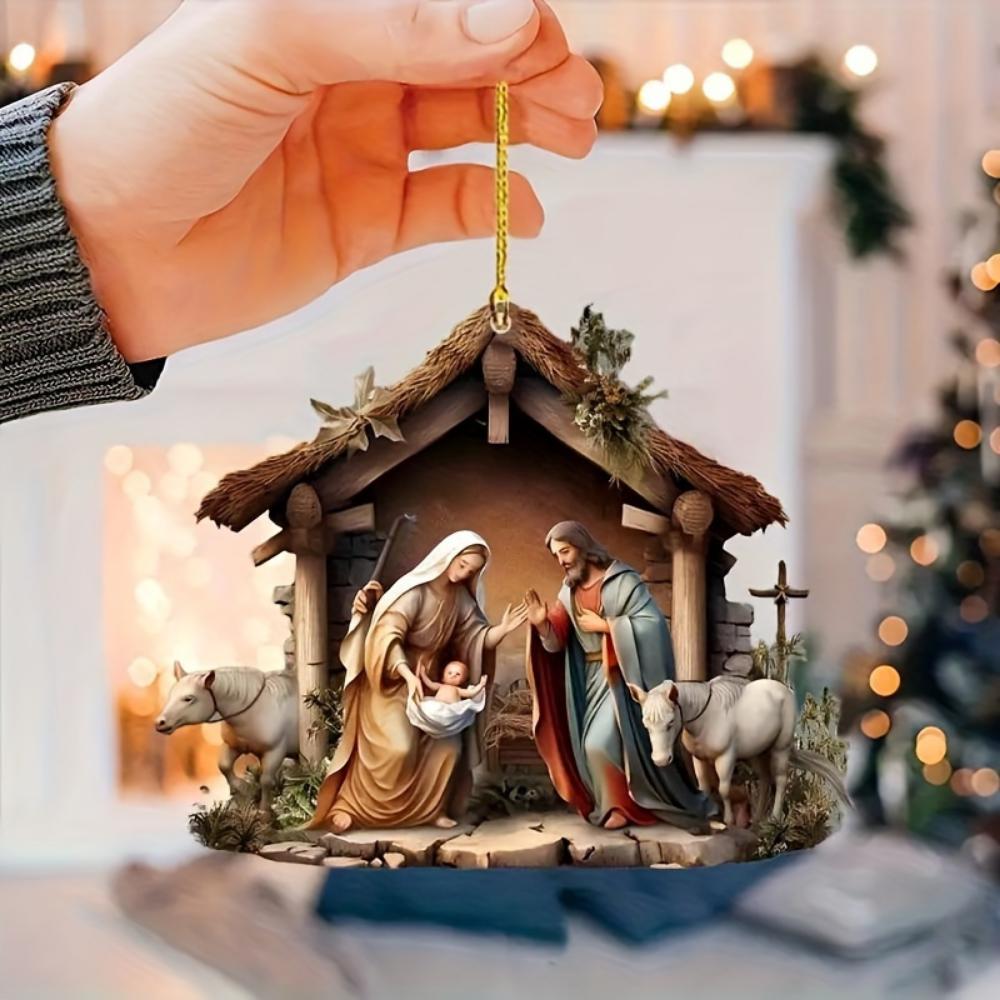 2D flache Acryl Krippe Dekoration ländliche Weihnachtshänge Dekoration Auto Rückspiegel Anhänger, Taschen- und Schlüsselanhänger Zubehör Geschenke