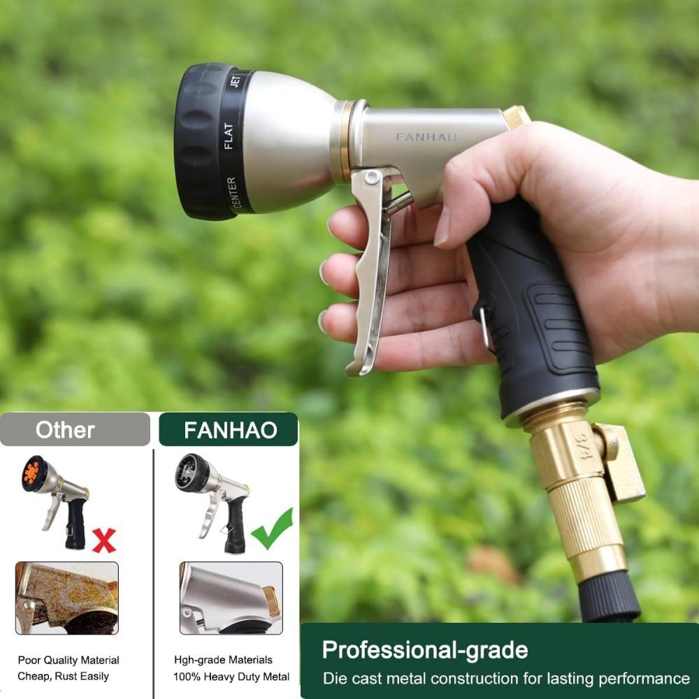 FANHAO Garden Hose Nozzle, 100% Heavy Duty Metal Water Hose Nozzle Sprayer with 7 Spray Patterns, High Pressure Hand Sprayer Wit
