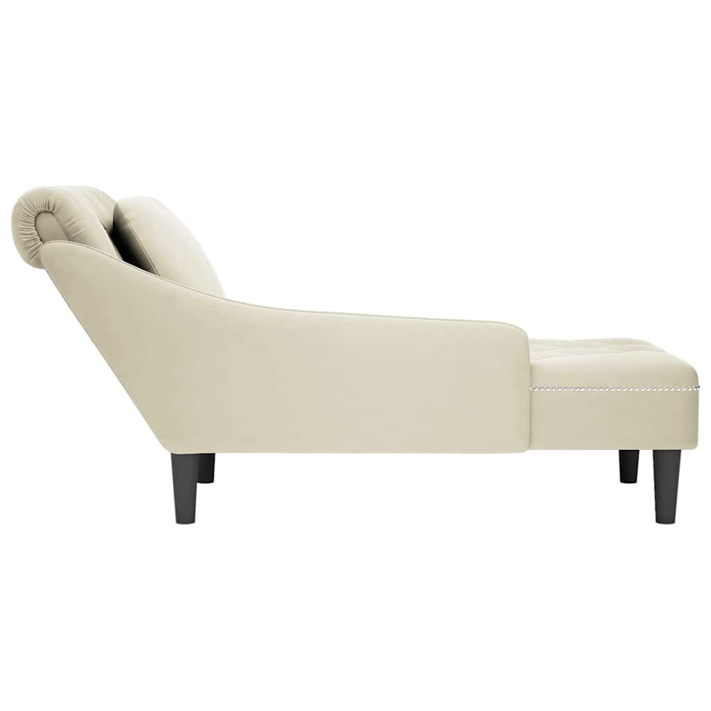Chaise Longue with Cushion and Right Armrest Cream Velvet