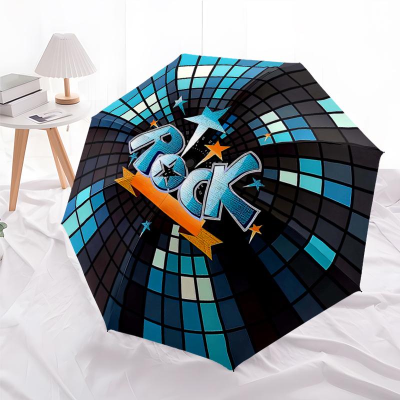 1 PC Automatic Folding Umbrella - Rock Music Pattern, Portable & Foldable Design with 8 Ribs, Christmas Birthday Gifts