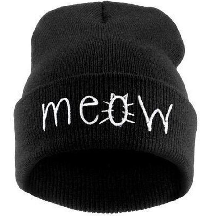 

European and American knitted hats Meow Knitted hat Cat-themed woolen hat for street dance and hip-hop, warm pullover hat Adjustable чёрный
