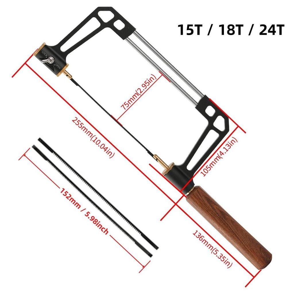 1 Set Aluminum Coping Saw Wooden Handle Saw Woodworking Hand Saw Tool with Replacement Blades Scroll for Woodworking, Wood Board