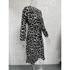 Women's Spring Autumn Dress Leopard Printed V-Neck Long Sleeve Tie Dresses