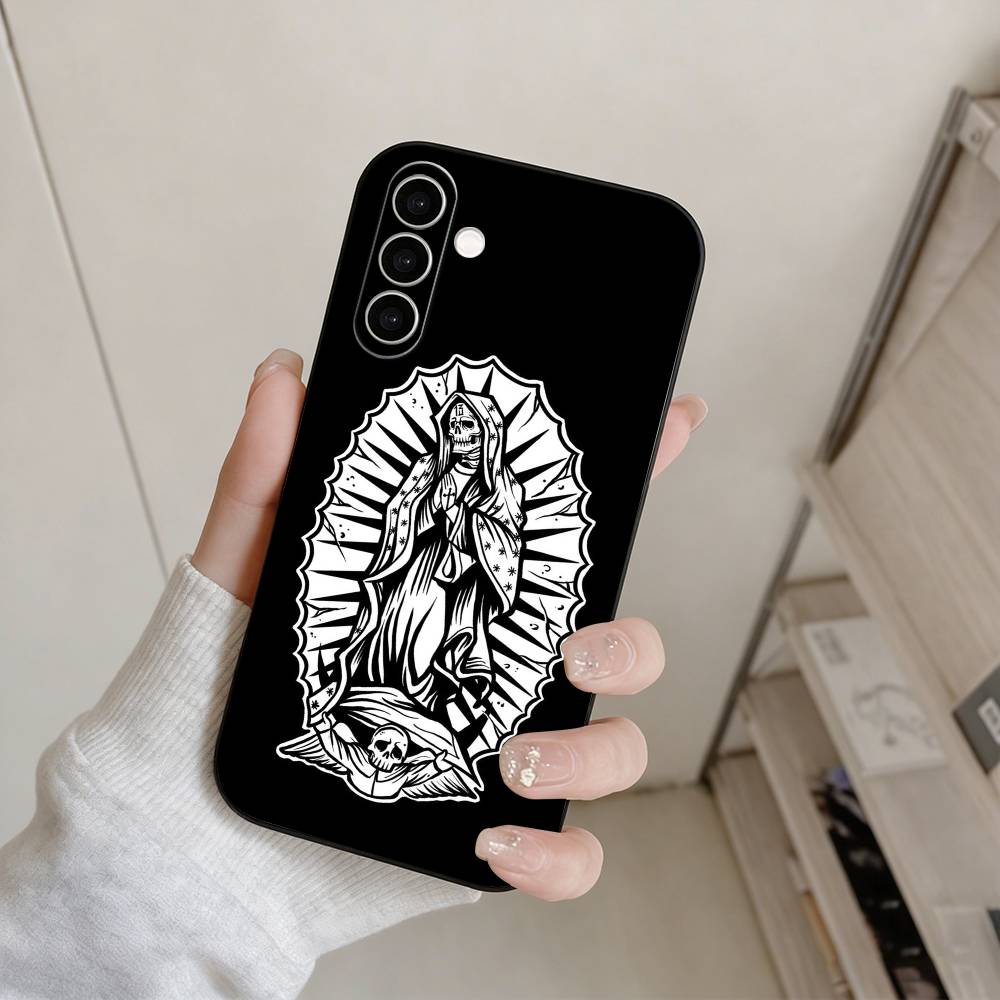 

S-Santa M-Muerte P-print Phone Case For Samsung Galaxy A73,A72,A71,A70,A53,A52,A51,Others Soft Black Cover Samsung a73 5g