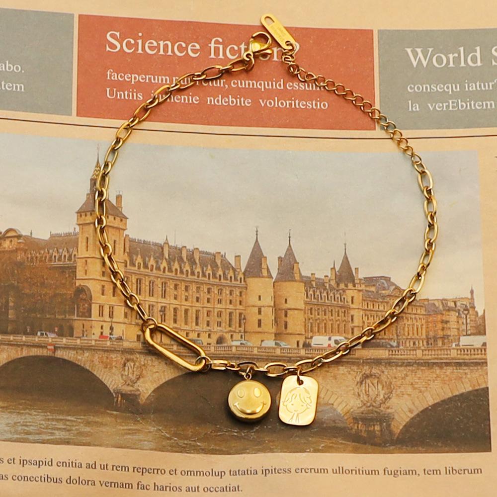 18K Gold Stainless Steel Foot Jewelry Does Not Fade Three-Dimensional Smiley Face Square Little Prince Pendant Anklet Jewelry