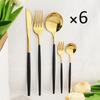30Pcs Black Gold Cutlery Set Knife Cake Fork Tea Spoon Dinnerware Set Mirror Stainless Steel Silverware Flatware Party Western Kitchen Tableware