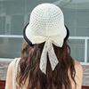 Temperament Knitted Bucket Hat Hollow Out Bow Fisherman Hat Visor Cap Sun Protection Cap  Women