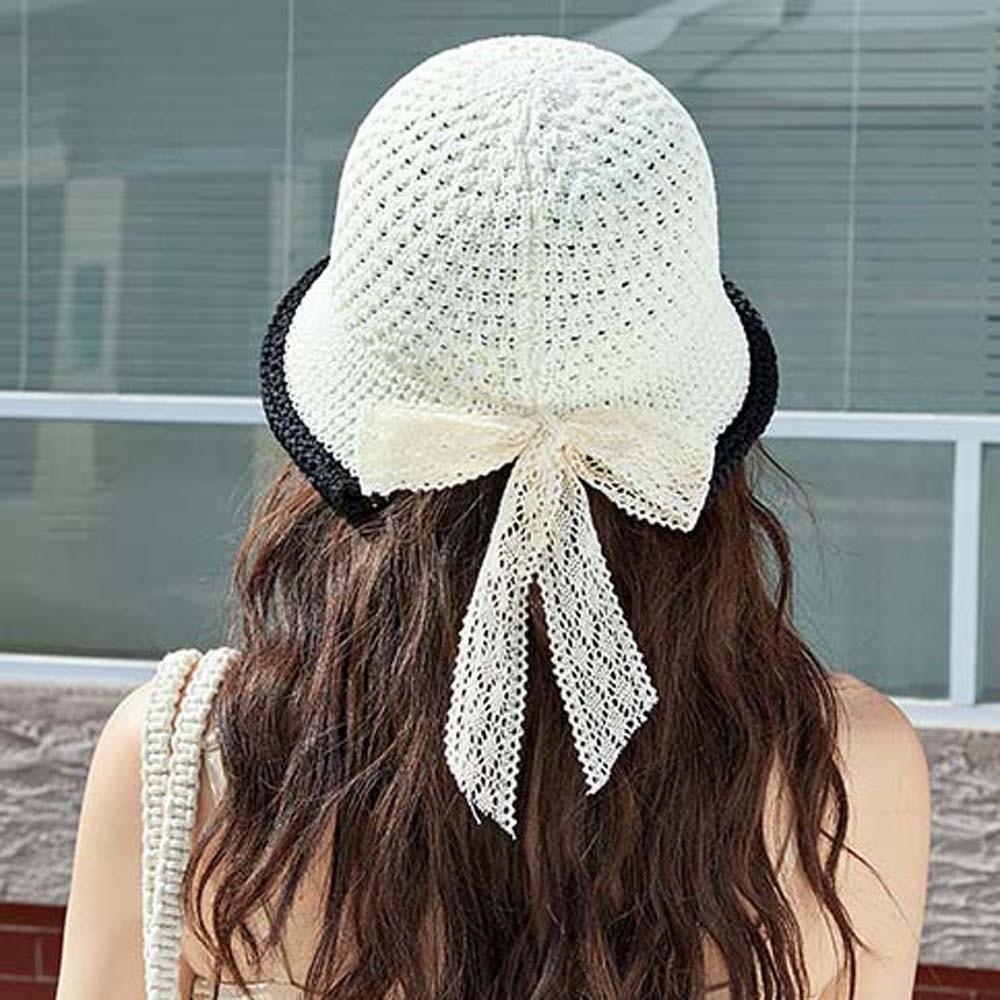 Hollow Out Sunshade Basin Cap Breathable Bow Fisherman Hat Elegant Sun Protection Cap Spring