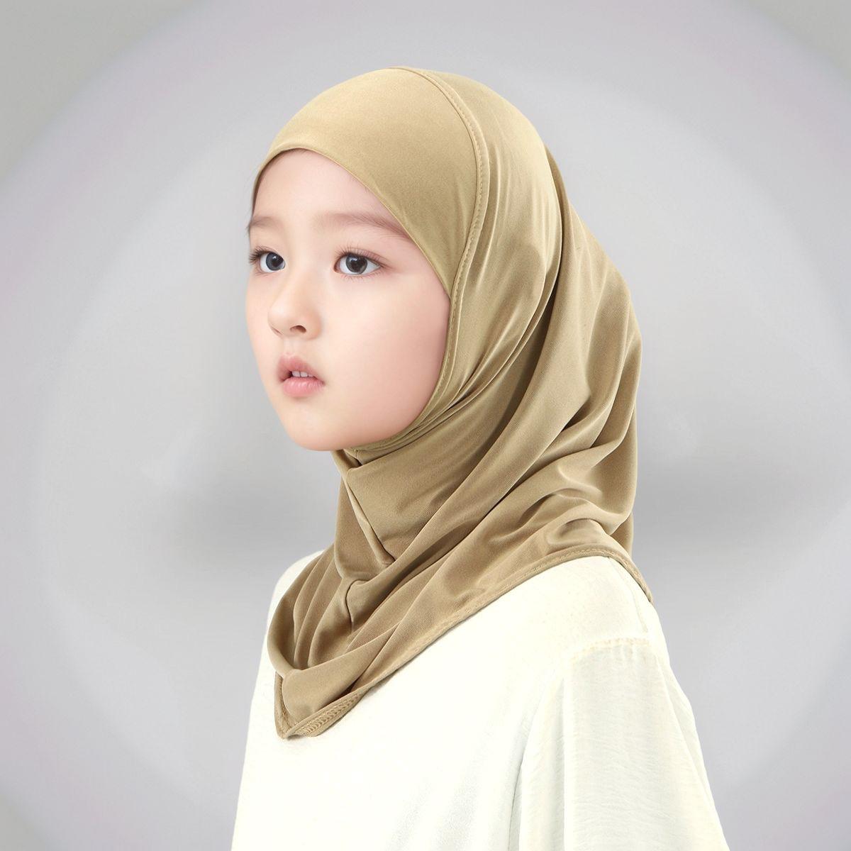 Yto Home Women's Muslim Children Instant Hijab Soild Girls Cotton Modal Head Wraps Double Chin Undercap Soft Stretch Prayer Hijab Malay Turban