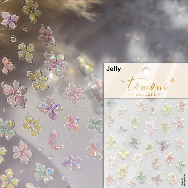 Crystal White Flower Leaves Petal Wet garden Spring Charming Elegant 5D Nail Art Stickers Rhinestone Adhesive Manicure Decals