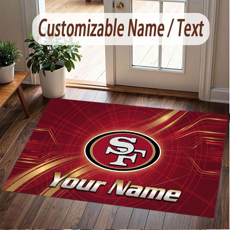Custom Rug San Francisco 49ers Pattern Print Name Text Soft Non‑Slip Floor Carpet for Home Indoor Decoration