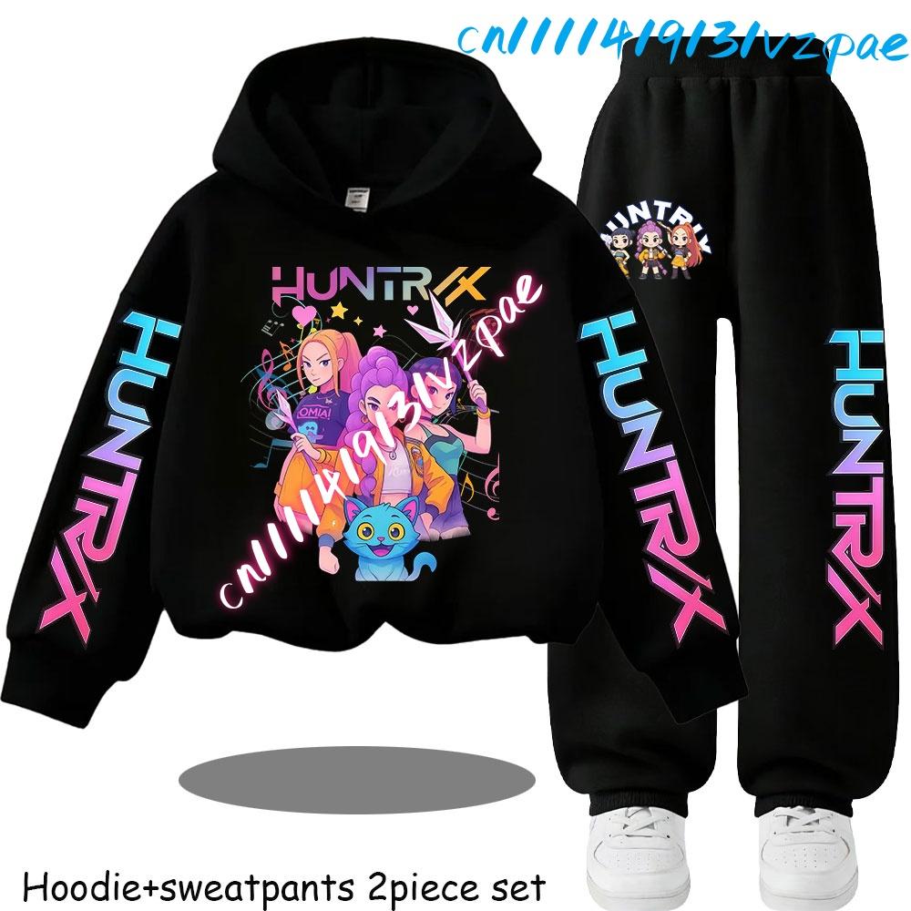 Kp-op Kids New Fashion Cartoon Print 2pcs Hoodie+Pants Sportsuits Casual Outfits Clothes for 2-13 Years Boys Girls