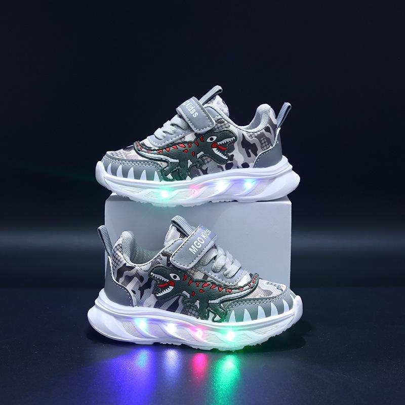 MGO LED Verlichte Tyrannosaurus Rex Sportschoenen voor Jongens, Leeftijd 1-6 – Perfect voor Lente- en Herfstavonturen