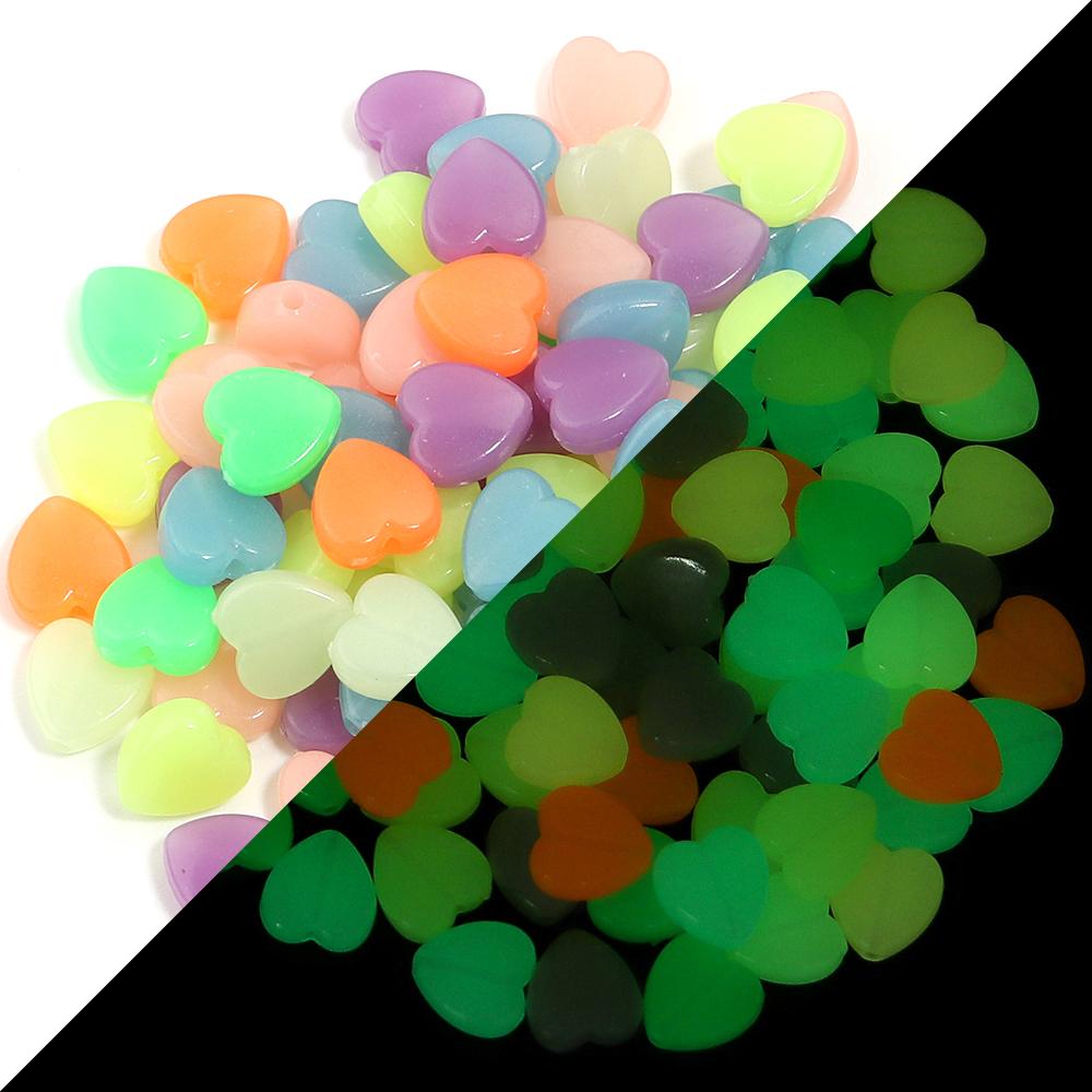 

100pcs Acrylic Luminous Star Beads Heart Shape Loose Spacer Beads For Jewelry Making DIY Handmade Bracelet Necklace Accessories