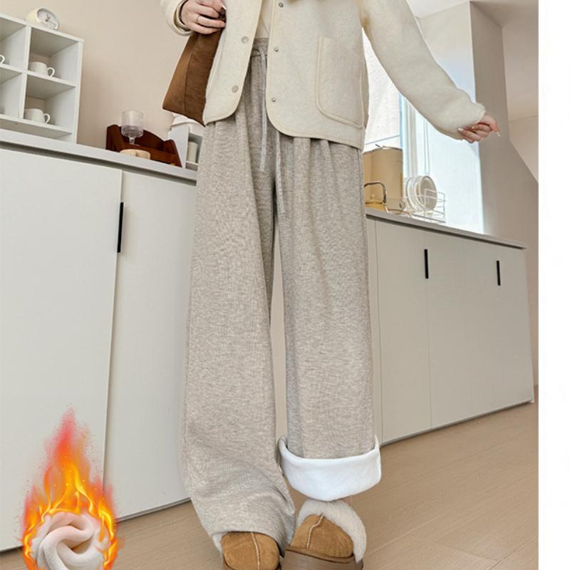 Coffee Glutinous Rice Pants for Women In Autumn and Winter New High-waist Drooping Wide-leg Pants Lazy Knitted Casual Pants