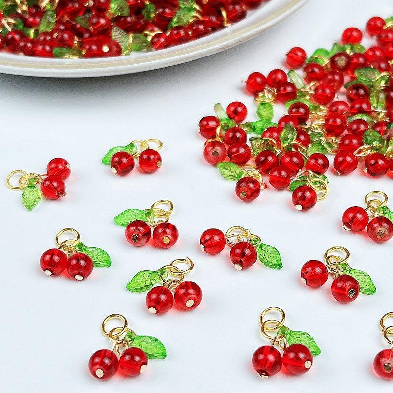 10pz Ciondoli Ciliegia Rossa Carini Pendenti Frutta Rossa in Vetro con Passante Accessori per Creazione Gioielli Fai da Te per Braccialetto Collana Orecchini