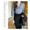 Vintage V-neck Shirt for Women Spring and Summer Long-sleeved Temperament Chiffon Workwear Suit with Simple Bottoming Tops