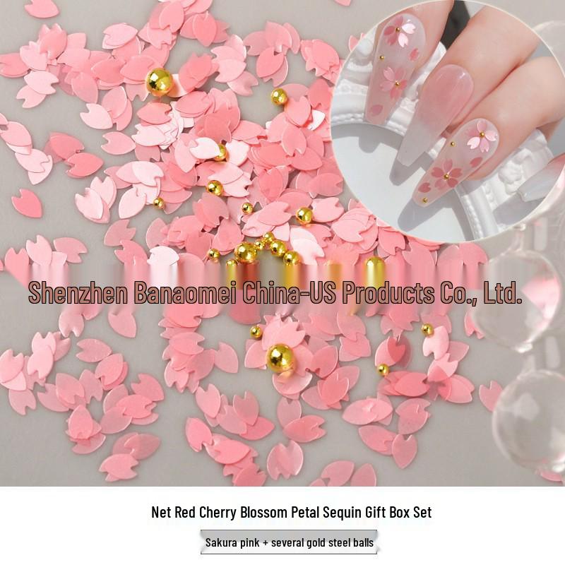 Cherry Blossom Sequin Nail Art Kit: Mixed Steel Ball Ornaments & Ultra-Thin Petals DIY Set
