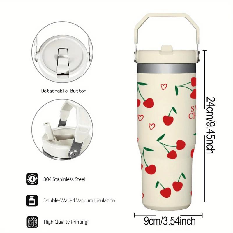 30oz Insulated Stainless Steel Tumbler Car Iced Coffee Thermos Cup Portable Handle Straw Water Bottle for Gym Travel Drinkware