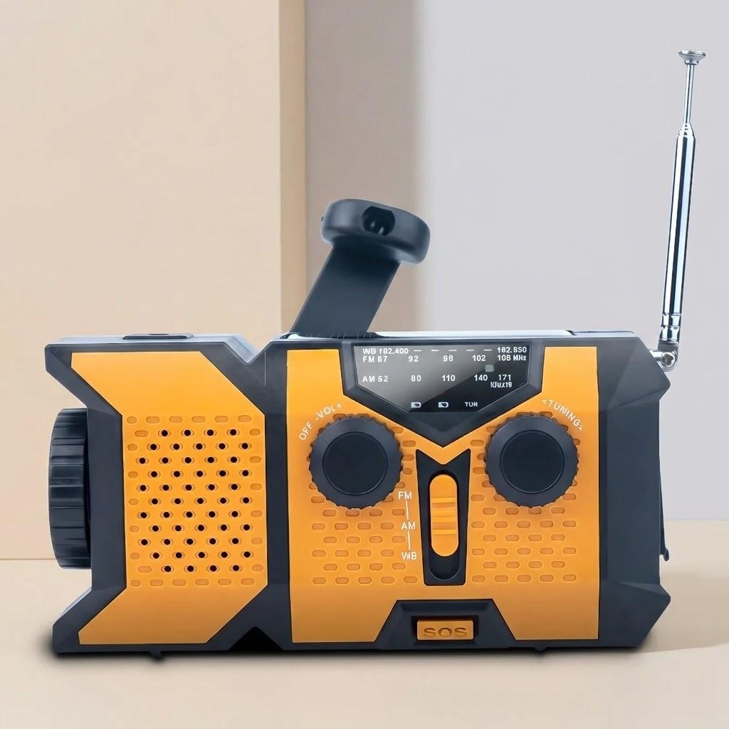 

Portable Emergency Solar Hand Crank Radio LED Flashlight AMFMNOAA Weather Mobile Charger 2000mAh Power Bank помаранчевий