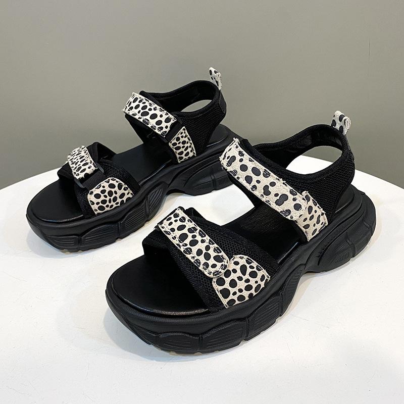 Fashion Leopard Hook Loop Platform Sandals Women Mesh Knitting Thick Bottom Sandals Woman Summer Wedges Non-Slip Sports Sandalias Mujer