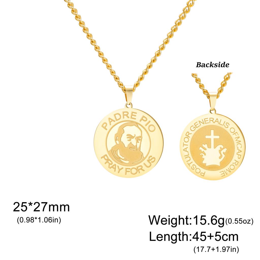 Lucktune Saint Padre Pio Pendant Necklace Women's Stainless Steel Necklace Catholic Religious Amulet Jewelry Pray For Us Gifts