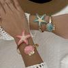 Trend Boho Summer Starfish Shell Cuff Bangles for Women Gold Color Metal Starfish Scallop Open Bracelet Beach Party Jewelry Gift