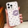 Red Lips Print Phone Clear Anti-Fall Case Shell For iPhone 16 Pro Max 16E 15 14 Pro 13 12 11 Diamond Frame Soft Silicone Shockproof Phone Cover