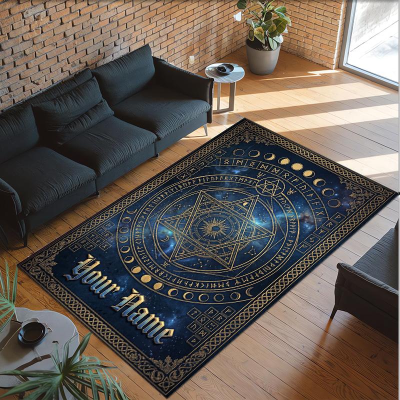 Fantasy Magic Theme Crystal Velvet Rug Personalized Custom Name Text Soft Floor Mat Home Decor
