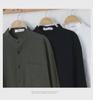 Men's Slim Fit Japanese Retro Linen-Cotton Shirt, Long Sleeve, Stand Collar, Casual All-Match Design.