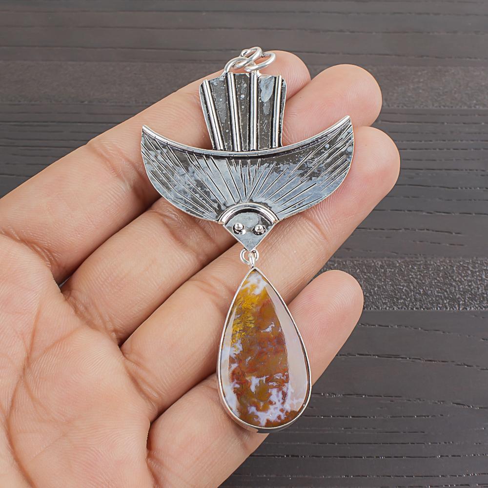 Natural Seam Agate Gemstone 925 Sterling Silver Jewelry Designer Pendant 3.15  AJP-2105