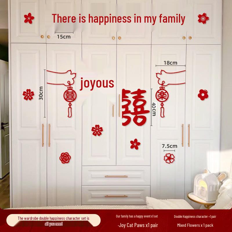 Wedding Room Decoration Set: Double Happiness Stickers for Bride and Groom Bedroom