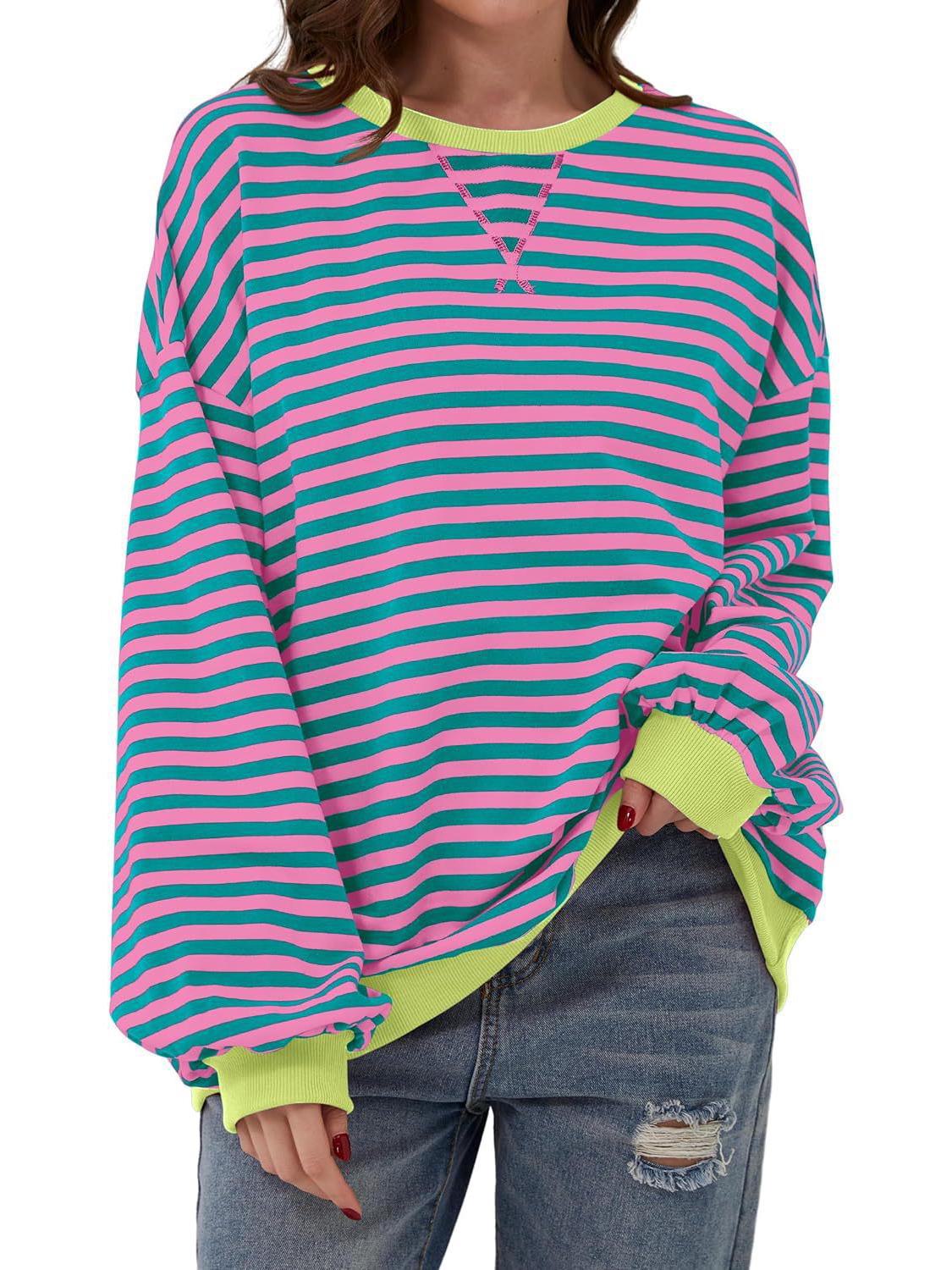 

Жіночий повсякденний світшот у смужку осінь/зима 2024 року вільного крою M рожевий зелений колір