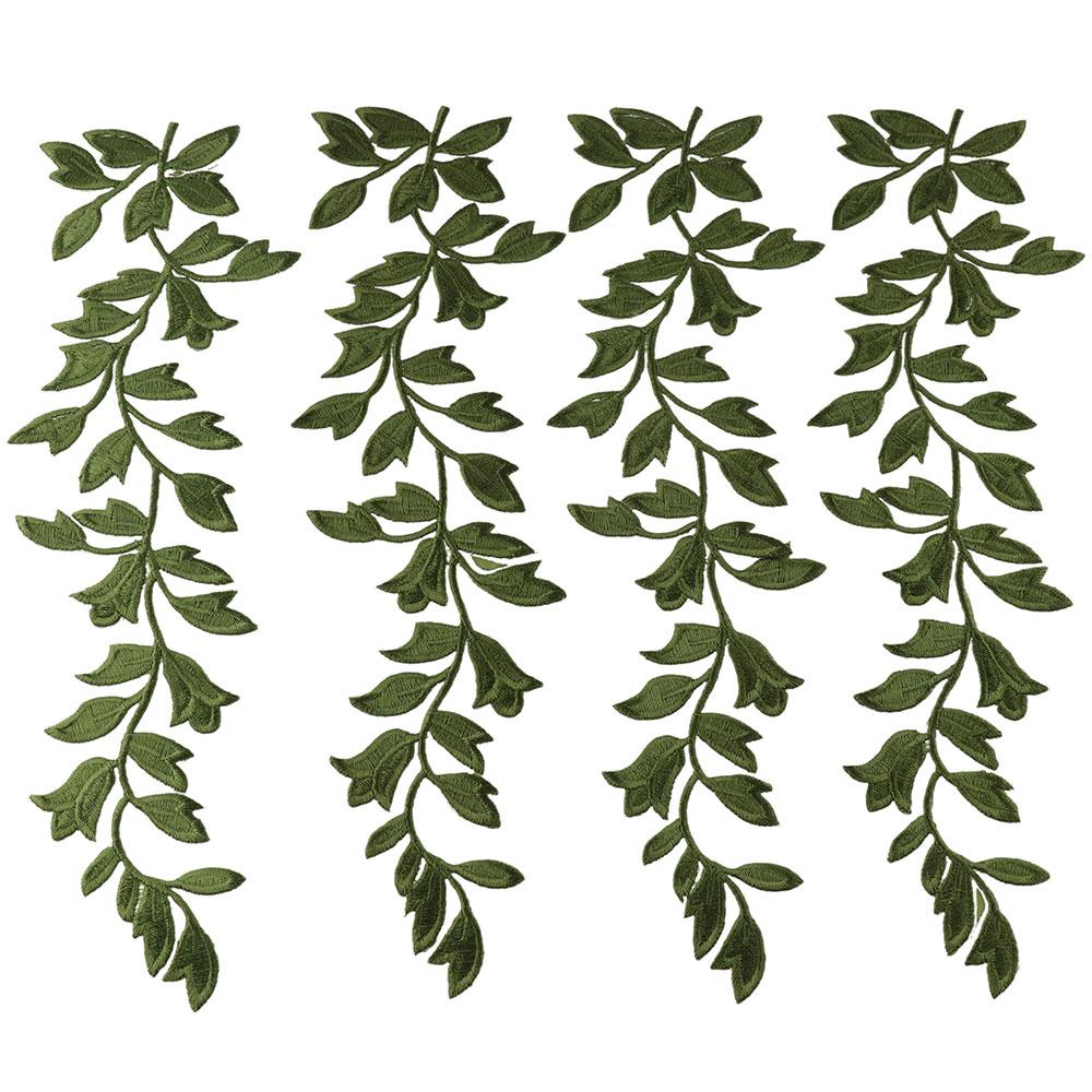 

2 Pairs Embellishments Green Long Leaves Patch 9.4inch Embroidery Leave Shape Sewing on for Curtain