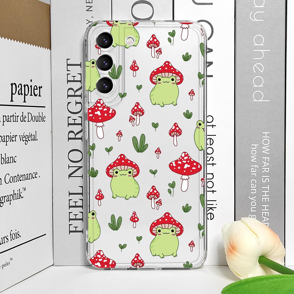 Cute Cartoon Frog Mushroom Phone Case for Samsung Galaxy S25 S24 S23 S22 Ultra S21 Plus S20 FE A55 Shockproof Clear Soft Covers For Samsung S23