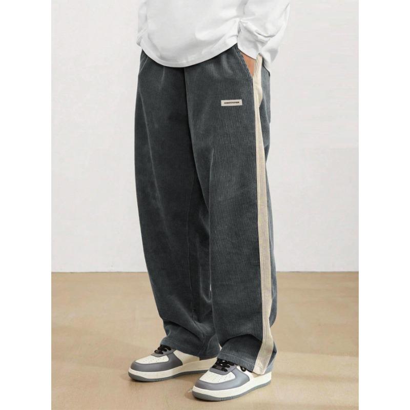 

Corduroy Striped High Street Pants Men s Trend Sweatpants Loose Straight Casual Pants XXL темно-серого