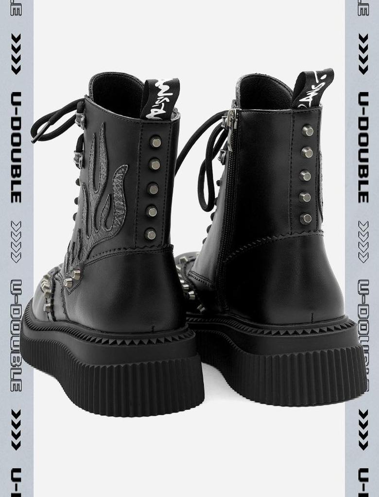 Autumn/Winter Unisex High-Top Punk Retro Flame Thick-Soled Height-Increasing Martin Boots