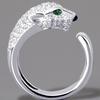 Stylish White Gold Micro-Set Zirconia Open Ring With Fierce Leopard Head Design For Men And Women