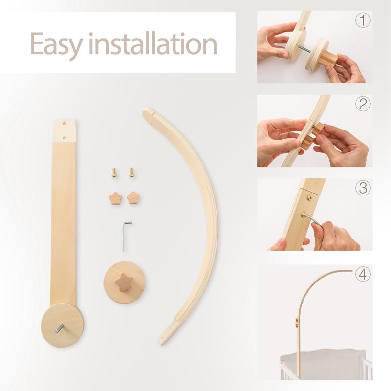 Baby Wooden Bed Bell Bracket Mobile Hanging Rattle Toys Crib Bracket Hanger Baby Crib Mobile Bed Bell Toy Holder Arm Bracket