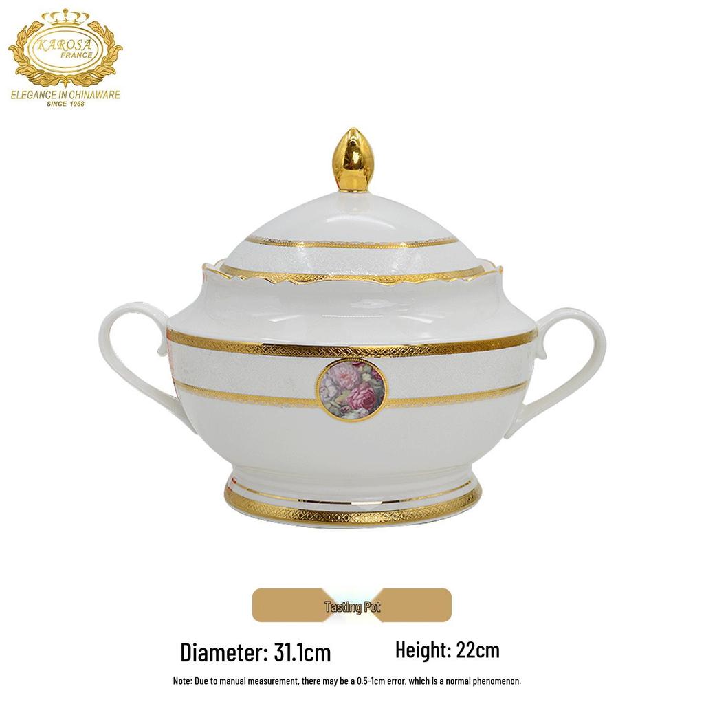 Karosa Light Luxury Bone China Gold Flower Design Tableware Set for Breakfast & Afternoon Tea.