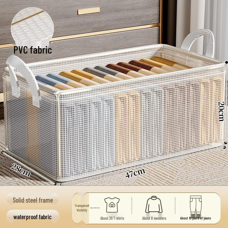 Foldable Wardrobe Organizer: Large Capacity, Transparent Storage Box for Clothes