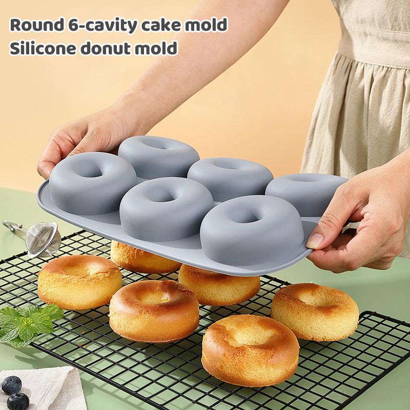 Silicone Donut Mold Diy Handmade Cake Mold Oven-Resistant High Temperature Baking Round 6-Cavity Cake Mold