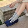 Korean New Blue Satin Leather Square Head Retro Niche Light Mouth Single Shoes Mary Jane Ballet Flats Women