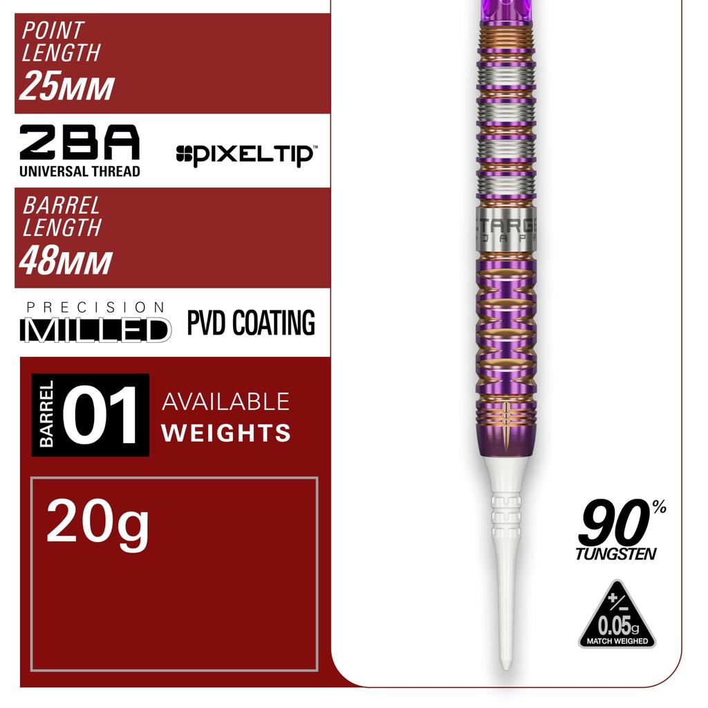 Target Japan ENDEAVOUR G2 Player Kasumi Sato Tungsten Soft Tip Darts 6 Shape Flights and 2BA White Pixel Tip 90% K-Flex Set, 20g, K-Flex No. Shafts,