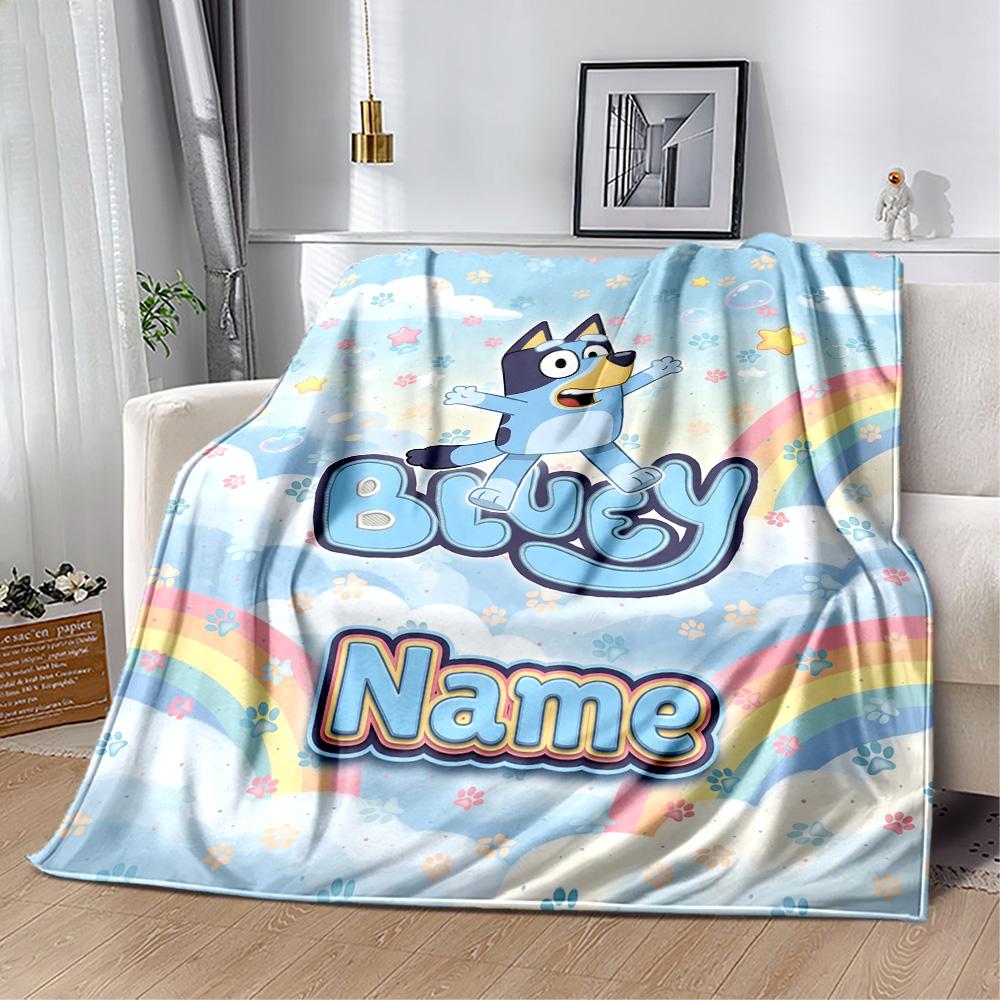 Bluey's Bubble Adventure Customize Text Blanket Cozy Customizable Blanket Durable Comfort for Office Picnics Office Chair Livingroom