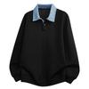 Loose Fit Plus Size Jacquard Plaid Collar American Casual Sweatshirt