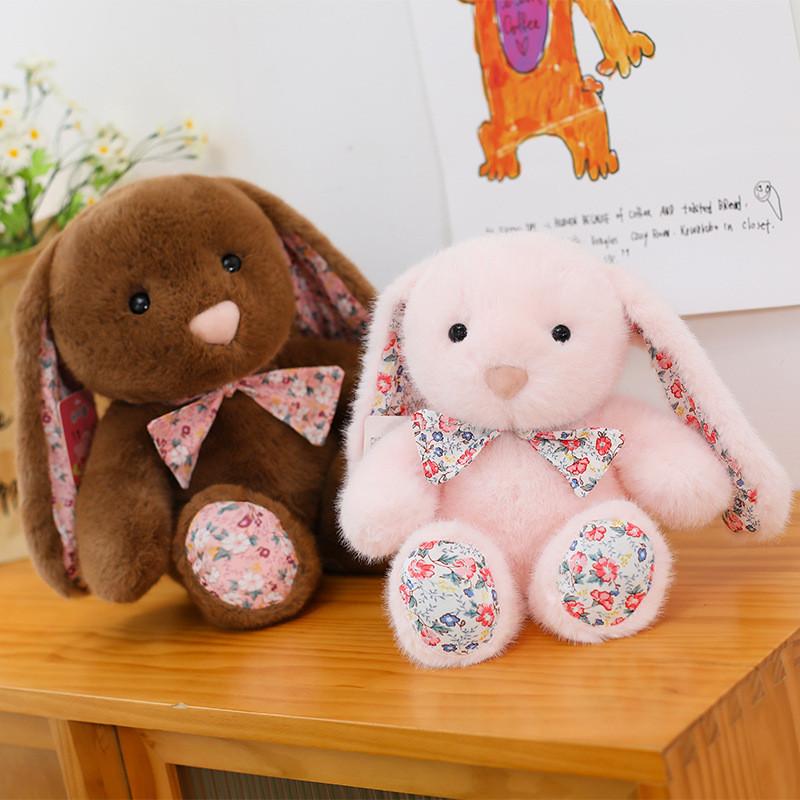 Cute Floral Bunny Plush Toy With Soft Short Pile For Children And Gift Giving