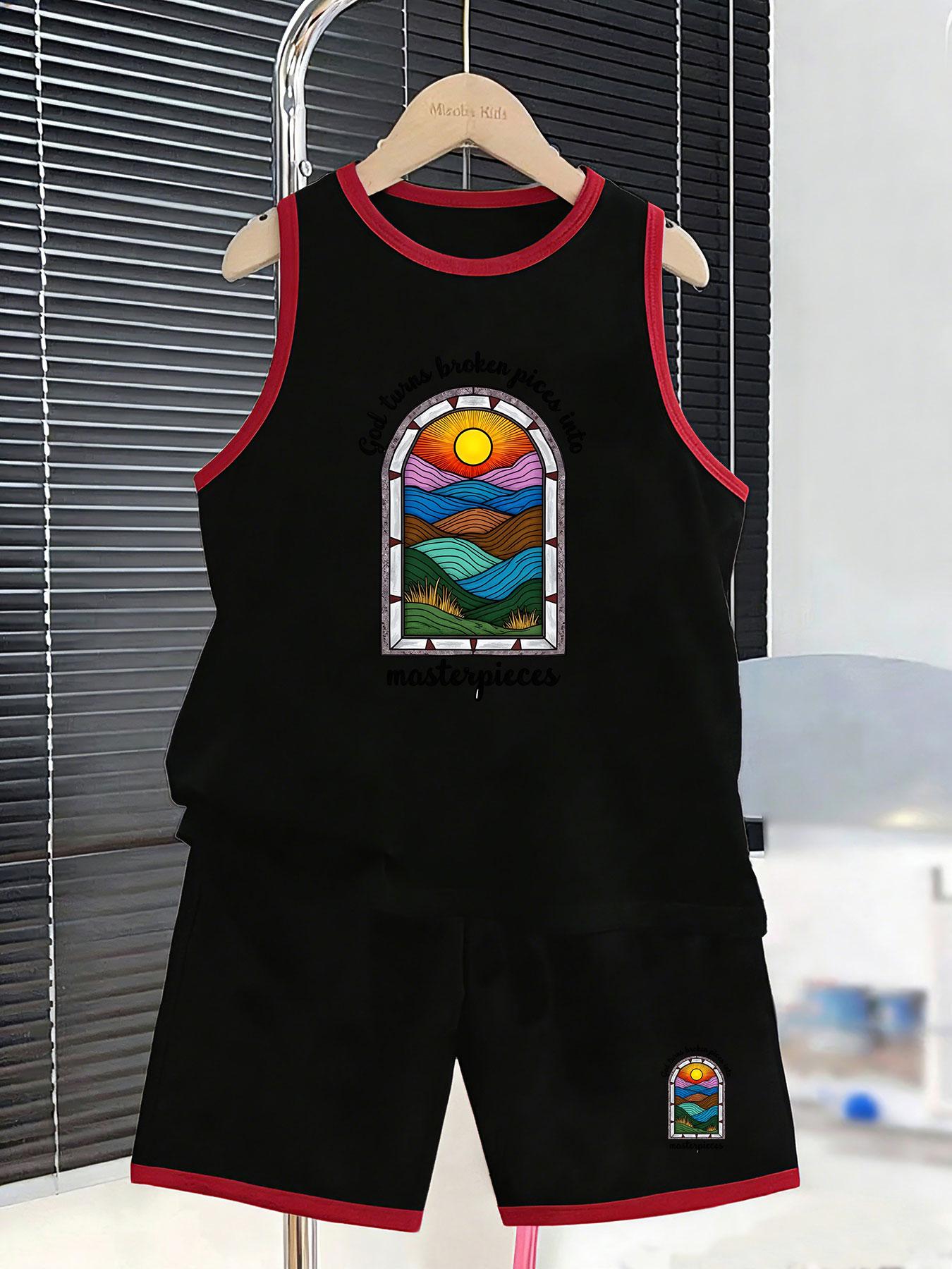 

Boys’ stained glass art set. Breathable fabric, artistic prints, loose fit for stylish summer outfits. 2-3Y чёрный