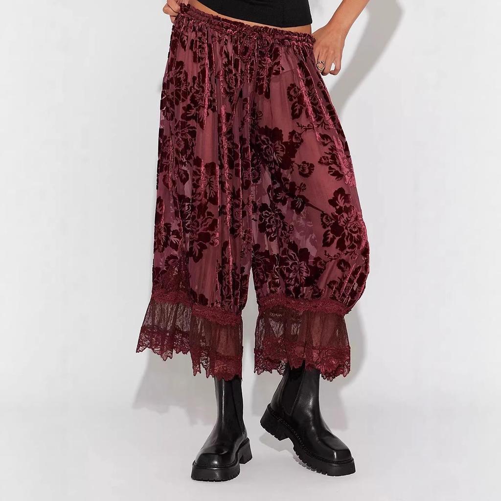 Pantaloni a Lanterna da Donna 2026 Stile Europeo e Americano con Bordi in Pizzo a Vita Alta - Moda Casual Larga Corti.